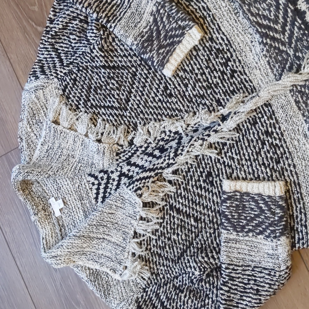 J. Jill Aztec Southwestern Print Fringed Cardigan Sweater Wool Cotton Blend - SP